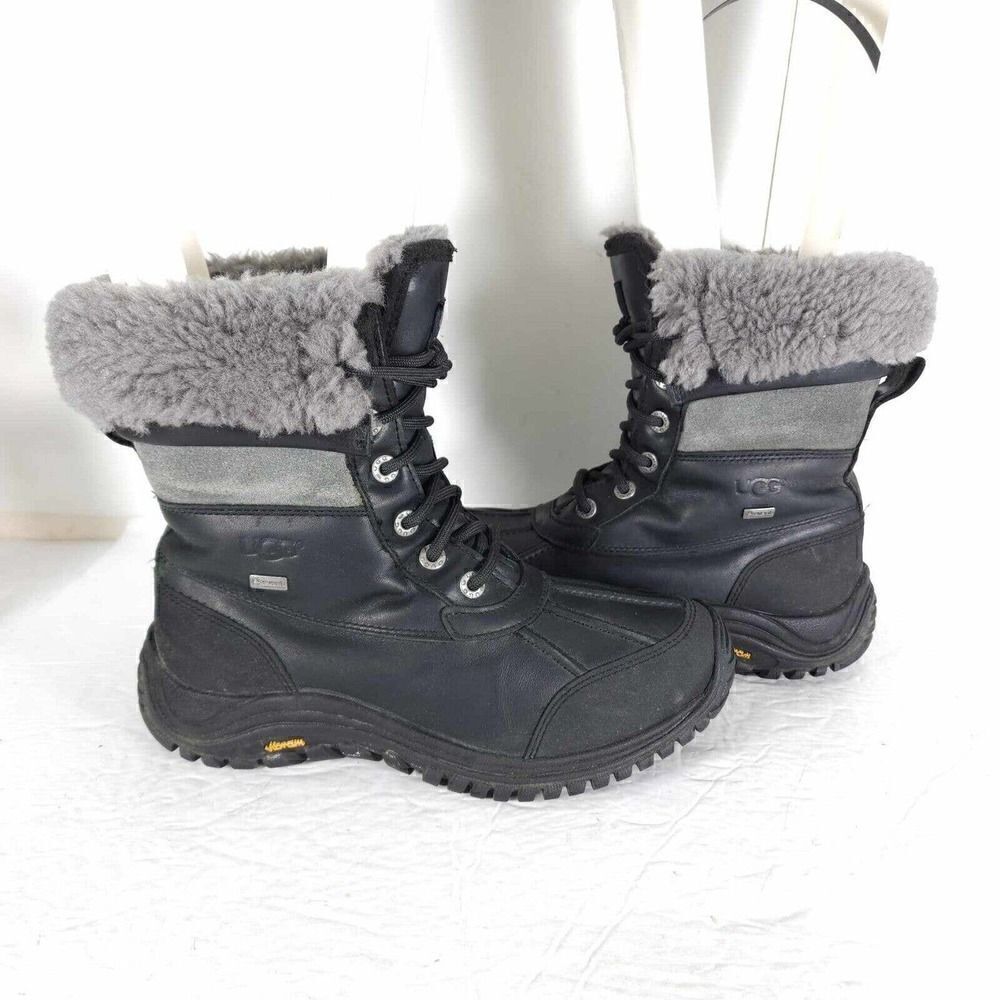 UGG Women's Adirondack Il US7 Black Leather Sheepskin Lace Up Winter Boots - Picture 8 of 12